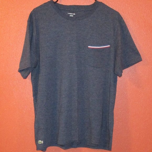 Lacoste Woman Large Red White Blue Front Pocket Casual Short Sleeve Shirt - Picture 1 of 5